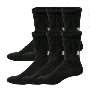 Under Armour UA 6-Pack Cotton Blend Black Cushioned Crew Sock Mens Size Large